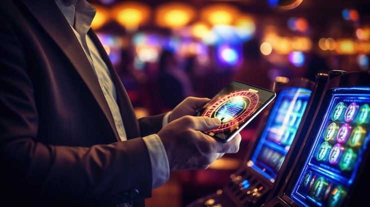 Tampilan mesin slot digital dengan grafik yang menarik dan warna cerah